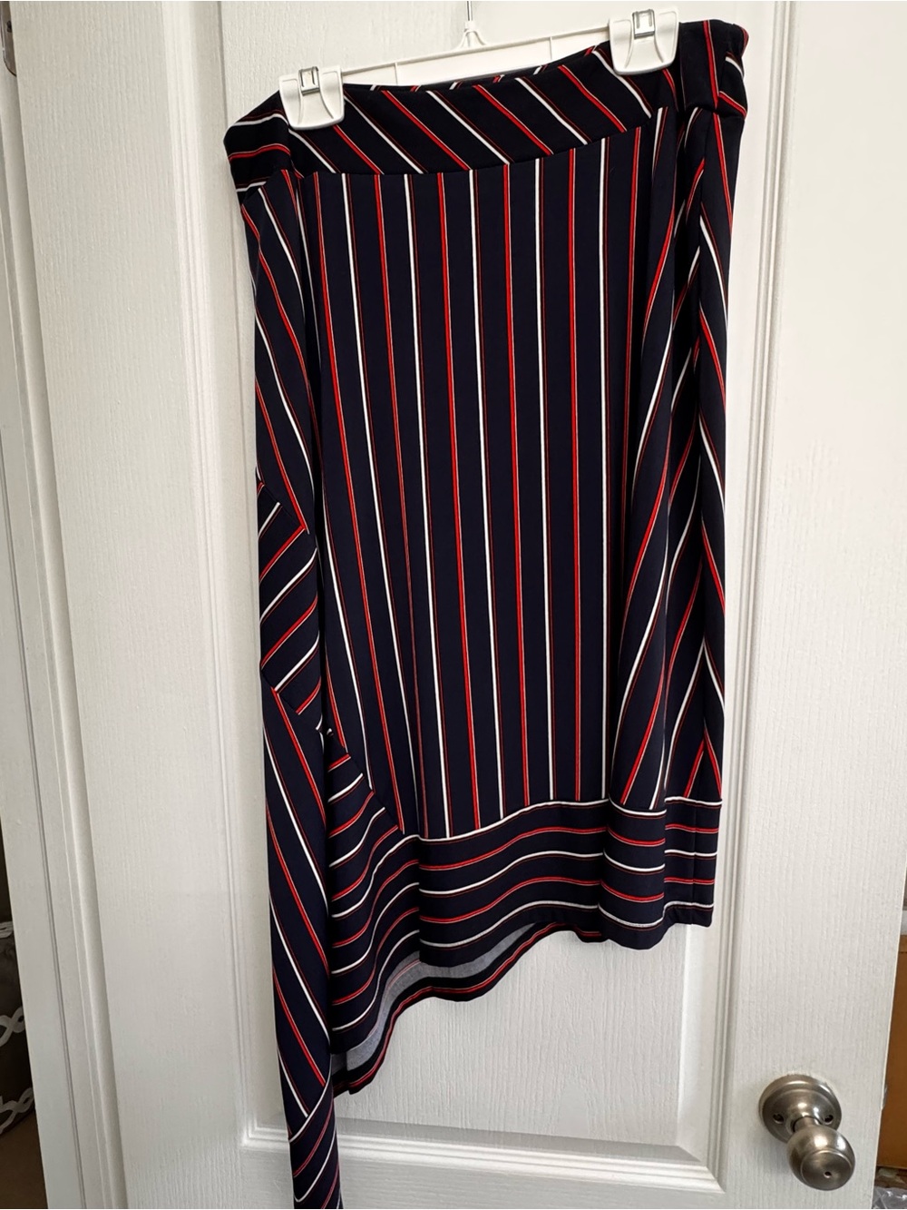 Conrad C Studio Asymmetrical Navy Skirt with Red & White Stripes EUC Size M